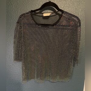 Black Sheer Rhinestone Short Sleeve Top | all together | medium